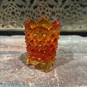 Vintage Amberina Glass Candle Holder-Fenton? Hobnail